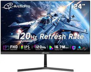 ArcticPro 24 inch Monitor 120Hz, FHD 1080p, Computer Monitor, IPS, 99% sRGB, 1ms Response Time, 3-Sided Frameless, Ultra Slim, VESA Mountable, Anti-Blue Light Design, HDMI & VGA Ports,Black