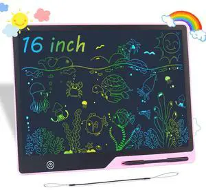 16 Inch Rechargeable LCD Drawing Tablet,Electronic Writing Tablet with Large Colorful Screen,Learning Gifts for 3-8 Year Old Boys and Girls (Ages 3+) Pink