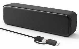 Computer Speakers for Desktop PC, External Speakers for Laptop, Mini Computer Soundbar for PC, Wired USB Plug in Speakers with Loud Sound, Deep Bass, Wide Compatibility  Bult-in USB C to USB Adapter
