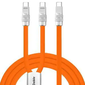 chubbycable Duo-Flex 100W & 60W 2-in-1 Fast Charging & Data Transfer Cable with Soft Silicone USB C Multi Charging Cable for iPhone 17 Series iPad Galaxy Series, Orange