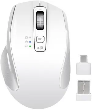 CHHI Wireless Mouse with Bluetooth, USB-A, USB-C Receiver, Rechargeable, Full Size Mouse, Silent, Portable, Ergonomic, for MacBook/Laptop/Computer/PC/iPad (White)