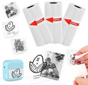 3 Rolls Mini Thermal Sticky Paper, Transparent Thermal Printer Paper with 57x25mm, Mini Thermal Printer Sticker Paper for Photo Journal Notes Memo
