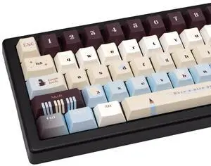 TIMSEKER 145-Key Cherry Profile PBT Dye-Sublimation Keycaps - Vintage Blue, Brown & Cream Colorway Custom Keycaps for ANSI/ISO Layout Mechanical Keyboards