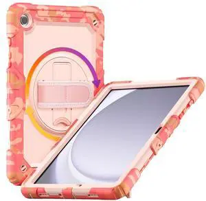 Gylint Case for Samsung Galaxy Tab A9+/ A9 Plus Case 11" 2023, Heavy Duty Shockproof Protective Case with Screen Protector, Hand Strap, Shoulder Strap, 360° Rotating Stand Camo Pink