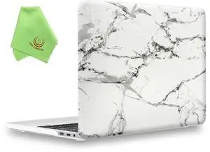 UESWILL Marble Pattern Hard Case Compatible with MacBook Pro 15 inch with Touch Bar & USB-C 2016 2017 2018 2019 Release Model A1990 A1707, White/Grey