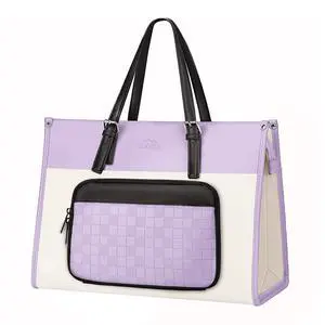 MATEIN Work Tote with Lunch Compartment, PU Leather 15.6 Inch Laptop Lunch Bags, Lightweight Lunch Purse Women with Laptop Compartment for Travel, Picnic, Ladies Gift, Light Purple
