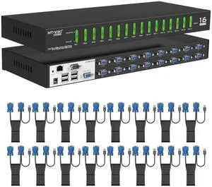 MT-VIKI IP KVM Switch 16 Port, Rackmount KVM Console Over IP, 1 Local & Remote Access, Support Hotkey & OSD, Included 16 VGA KVM Cables MT-VIKI IP KVM Switch 16 Port, Rackmount KVM Console Over IP, 1 Local & Remote Access, Support Hotkey & OSD, Included 16 VGA KVM Cables