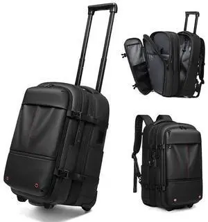 Fiordcase Vacuum Rolling Backpack with Vacuum System, Built-in Pump and Charging Port, Carry On Luggage with Vacuum Seal Bag, Wheels, Travel Suitcase with Vacuum Compression Bag for 17" Laptop