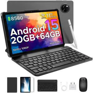 DOOGEE Tab A9+(2025) Android 15 Tablet with Keyboard,11 inch Tablet,8580mAh,20GB+64GB/2TB TF,7.9mm Ultra-Thin,13MP+5MP,Dual Speakers,Bluetooth 5.0,Face ID,5G WiFi,FM,Widevine L1,Gray