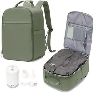 WEPLAN Vacuum backpack travel with pump, Travel Backpack with Vacuum System,Carry on Personal Item Bag 17×10×9 United Airlines Flight Approved Hand Luggage - Green