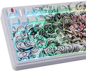 Tsungup PBT Keycaps,138 Keys Custom Cool Dragon Pattern Side Printed Keycaps,Cherry Profile Key Caps Keyboard Keycap Set for 60% 65% 75% 80% 100% MX Switches Mechanical Keyboard(White)