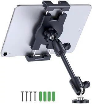 CreaDream Tablet Holder for Car, Aluminum Tablet Mount for Truck, Angle Adjustable with Drill Base, iPad Car Holder for Dashboard, Wall, Boat, Vehicle, Compatible with 4.7"-13" Tablets, iPads, Phones