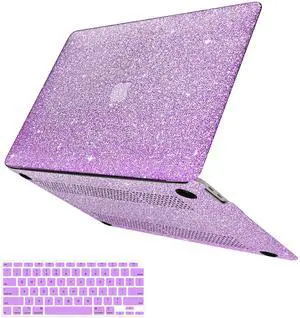 iPAPA Compatible with MacBook Air 13 inch Case 2021 2020 2019 2018 A2337 M1 A2179 A1932 Touch ID, Glitter Smooth Leather Laptop Hard Shell+Keyboard Cover for MacBook Air 13.3 inch Case, Shining Purple