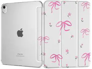 DONGKE for iPad Air 11-inch M3 2025 M2 2024, iPad Air 5th 2022 / 4th Generation 2020 10.9-inch, Slim Foldable Stand Hard PC Translucent Back Shell Smart Cover - [Auto Wake/Sleep] - Pink Bows