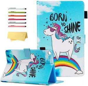 UUcovers for Amazon 8 inch Kindle Fire HD 8 (2018/2017/2016) Case 8th/7th/6th Generation with Pencil Holder Card Slots Stand PU Leather Magnetic Smart Folio Cover [Auto Wake/Sleep],Blue Unicorn Horse