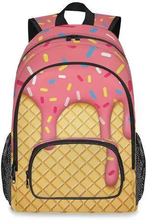 GzLeyigou School Backpack Casual Bookbag with Multiple Pockets 18 inch Laptop Backpacks for Travel Hiking, Schoolbag for Students Girls Boys Women Men, Pink Ice Cream