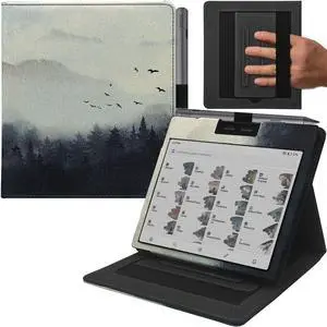 GOVTVA Double Stand Case for 7'' Onyx Boox Go 7 / Boox Tablet Go Color 7 (Gen II/Gen I 2025/2024) /Boox Page Cover with Elastic Pen Holder/Auto Sleep&Wake/Double Hand Strap (Misty Forest)