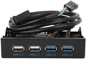3.5in USB Front Panel, High Speed 4 Ports 2 USB 3.0+2 USB 2.0 Hub, 19PIN/9 Pin 3.5 inch Metal Front Panel Connector, for PC Computer Motherboard