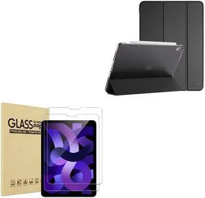ProCase iPad Air 5th Generation Case 2022 / iPad Air 4th 2020 Case 10.9 Inch -Black Bundle with 2 Pack iPad Air 5 2022 / Air 4 2020 Screen Protector, iPad Pro 11 2021 2020 2018 Tempered Glass