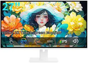 ZFTVNIE 27 Inch Touchscreen Monitor, 2K Gaming Monitor IPS 10-Point Touch PC Display, HDMI VGA USBC QHD 2560x1440 Computer Monitor, 100Hz, Built-in Speakers, White