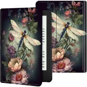 BREIDMKFM Slim Case for All-New Amazon Fire HD 8 and Fire HD 8 Plus Tablet (12th Generation/10th Generation, 2022/2020 Release), Smart Standing Cover with Auto Sleep/Wake, Dragonfly Peony