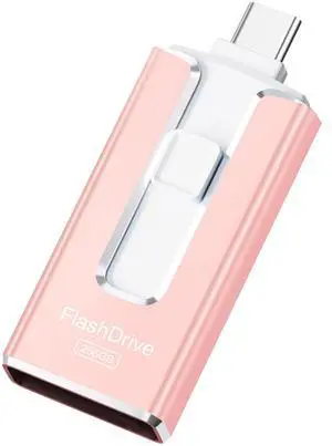 MFi Certified Flash Drive for iPhone 256GB, 3 in 1 Type-C USB Memory Stick Thumb Drive for Photos Videos, High Speed External Memory Storage Photo Stick for iPhone iPad Android PC (Rose Pink)
