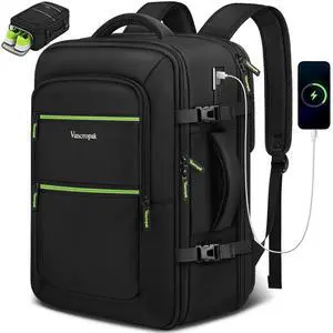 Vancropak Travel Personal Item Backpack for Spirit Airlines with Shoe Compartment Removable, 18x14x8 TSA Approved Underseat Carry on Backpack, Large Luggage Suitcase Bag Fit 17.3" Laptop with USB Port