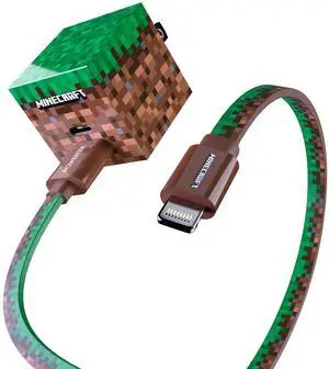 LIQUIPEL Powertek Minecraft Charging Bundle USB-A to Lightning (MFi Certified) and Wall Charger (Grass Block)