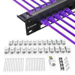 VCELINK 24 Port Keystone Patch Panel 1U 19-Inch, with 25-Pack UL-Listed UTP CAT6 Keystone Coupler and Removable Cable Management Bar, 1 Gbps (25 x Cat6 Keystone (White))