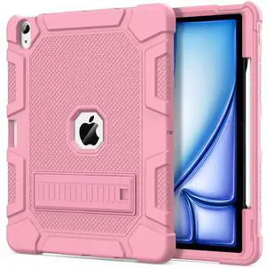 Azzsy Case for iPad Air 13-inch (M3/M2) 2025/2024, [Built-in Pencil Holder] Heavy Duty Shockproof Rugged High Impact Protective Case for 13 inch iPad Air (2025/2024 Version), Rose Gold
