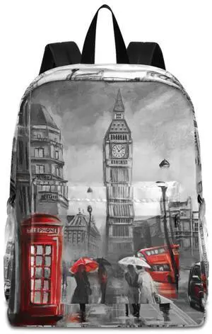 ZzWwR Unisex Stylish London Street View Big Ben Large Laptop Backpack Durable Travel Computer Bag Portable Shoulders Bag for Books Work Daily