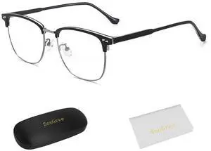 SooGree Blue Light Blocking Glasses Men Women Half Frame UV400 Glasses Clear Lens Anti Eyestrain Glasses Computer Gaming (Metal, 8030 Black Gun (Anti-blue light lens))