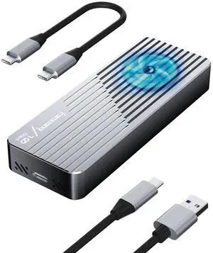 fanxiang SSD Enclosure with Cooling Fan, USB 3.2 Gen 2 (10 Gbps), M.2 NVME/SATA SSD Enclosure, USB Adapter/Reader, M.2 Enclosure, Supports M and B+M Keys and Size 2230/2242/2280 SSDs, MD85
