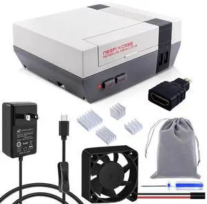 GeeekPi RETROFLAG NESPi 4 Case, with SSD CASE,USB-C Power Supply,HDMI Splitter Switch & Cooling Fan & Heatsinks for Raspberry Pi 4 Model B