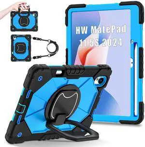 YOUULAR Shoulder Strap Tablet Case for Huawei MatePad 11.5 S/11.5 inch TGR-W09, Heavy Duty Shockproof Protective Cover with Kickstand, Handle, Shoulder Strap for Kids Women Man Black Blue