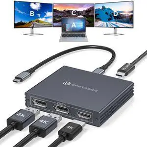 USB C to HDMI + 2 Displayport Adapter 3 Monitors 4K60Hz DP HDMI Splitter 1 in 3 Out for Extended Display with PD 100W Charging, Plug & Play, Compatible with Laptop,PC,USB-C Graphics Card