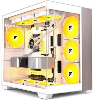 FOIFKIN M9 PC Case -Wood Walnut Front Pane, Pre-Installed 3 PWM ARGB Fan, ATX Mid-Tower Gaming PC Case, 270° Panoramic Glass, Type-C, Black, FOIFKIN (White, 7*Fans)