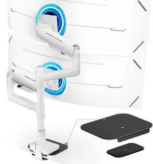 Ares Wing Vertical Dual Monitor Arm & Steel Monitor Mount Reinforcement Plate for 49'' and 44 Lbs Ultrawide Screen