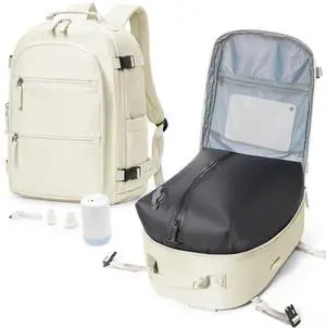 VGCUB Small Vacuum Backpack Travel with Electric Pump Vacpack System Storage Compression Waterproof College Bags Casual Daypack Carry on Backpacks for Women Men with USB Charging Port Beige