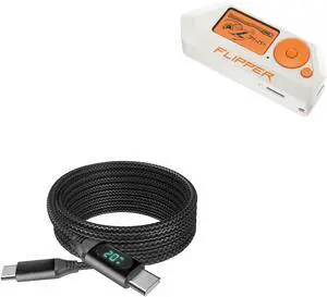 BoxWave Cable Compatible with Flipper Zero - PowerDisplay PD Cable (6ft) - USB-C to USB-C (100W), LED Wattage Info Extra Long Braided Nylon - Jet Black