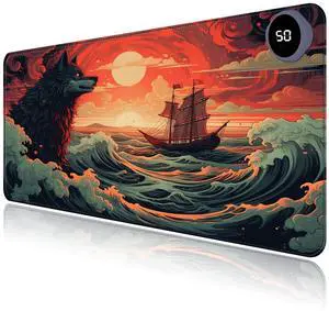 Heated Mouse Pad with 3 Levels Heated & 3 Hours Auto Shut-Off Mouse Pad for Warming Hands in Office Home, 31.5" x 13" Large Safe Desk Mat Hand WarmerWave Sea Wolf
