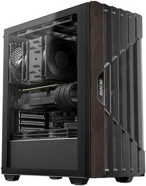 Okinos Oak Wood ATX PC Case, 4 x 120mm 3 Pin Non-PWM Case Fans Pre-Installed, Type-C Port, Tempered Glass Side Panel, Black Mid-Tower Computer Case, Cypress 5 AIR