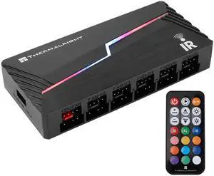 Thermalright ARGB and Fan HUB X12 IR Black Hub Controller Support 12 Groups of CPU Fans,3Pin PC ARGB Controller and 4Pin PWM Fan,SATA Power Cord Direct Input(12V 4pin RGB is Not Supported)