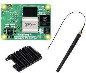 Waveshare CM5 Pi Compute Module 5Comes with an Official Raspberry Pi CM5004032 (Without Wireless, 4GB RAM, 32GB eMMC Flash), an Antenna Kit and a HEATSINK (3 Items)