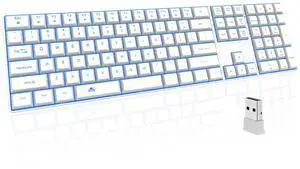 Wireless Backlit Keyboard Quiet - Computer Rechargeable Ergonomic Light UP Keyboard, Silent Keys Full Size Compatible for Windows, Desktop, Laptop, PC, Gaming, PS5 - White