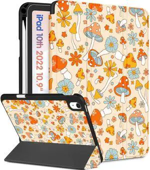 Wazzasoft for iPad A16 Case 2025 - for iPad 10th Generation Case Cute Women Girls Kids Girly Kawaii Mushroom Design Pencil Holder Auto Sleep/Wake Tablet Cover for Apple 11/10 10.9 Inch