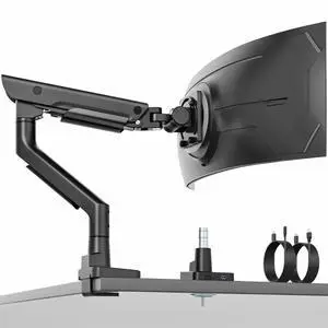 monTEK Sleek Aluminum Monitor Arm for 1757 Ultrawide Screens up to 59 lbs, USB 3.0 A/C, Heavy Duty Single Monitor Arm Desk Mount, Pneumatic Lift, Quick-Release Plate, Clamp/Grommet, VESA 100x100