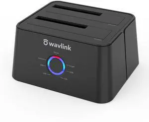 WAVLINK USB 3.0 and USB C to SATA Dual-Bay External Hard Drive Docking Station for 2.5/3.5 Inch HDD/SSD with UASP (6Gbps), Support Offline Clone/Duplicator Function [16TB X2 ]-Black