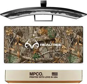 MPCO. Real Tree Large Gaming Desk Pad - 36" x 17" Aeroglyde Fabric Edge Green  With Logo Desk Mats - Non-slip, Washable, Smooth Glide for Precision Gaming & Work