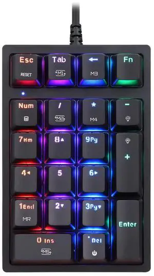 MOTOSPEED Macro Mechanical Numeric Keypad USB Wired 21 Keys Mini Numpad Portable Keypad RGB Backlight Gaming Keypad Extended Layout for Cashier(Fully Programmable Keys)